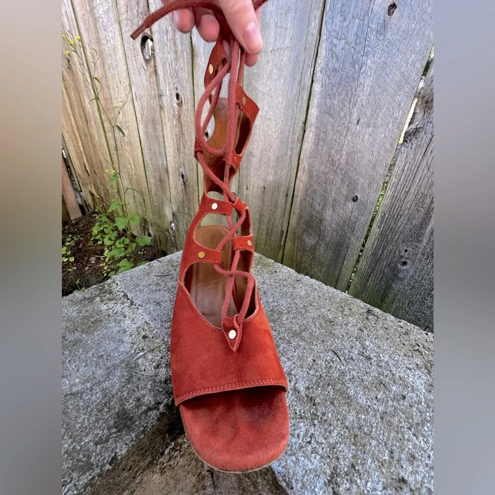 Chloé Foster Cinnamon Suede Gladiator Wedge Sandal 37 - Picture 9 of 13